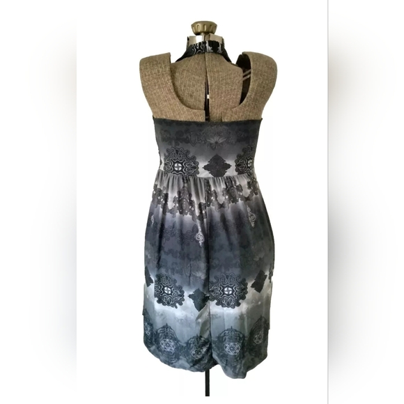 Women's Sundress Sz LG Black & Grey Geometric Pattern Boho Babydoll Dress Lagaci - Picture 2 of 10